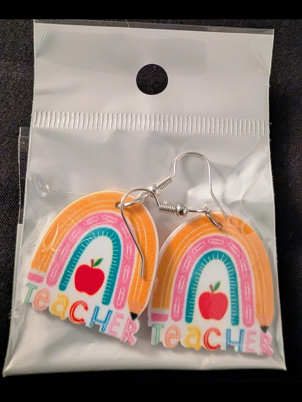Hand Crafted Orange Pink Teal Teacher Rainbow Apple Earrings